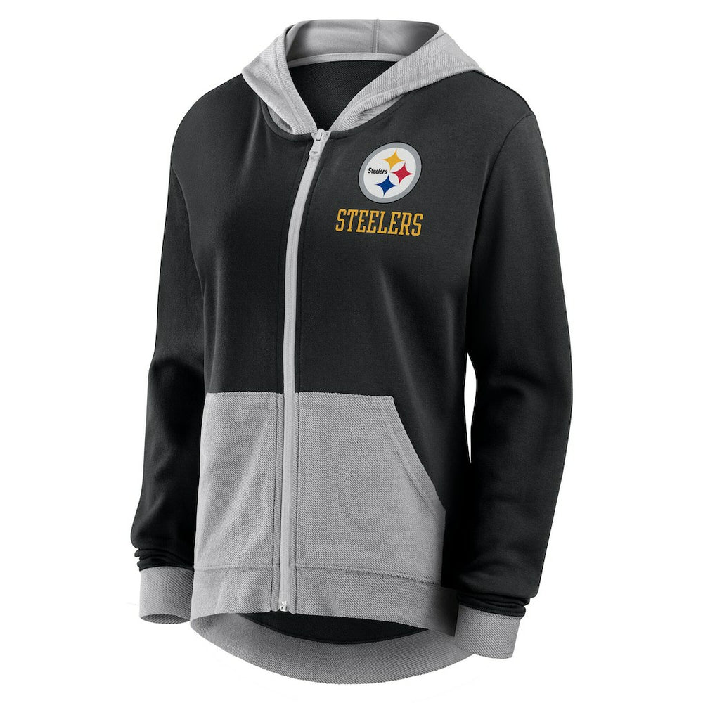 Pittsburgh Steelers Logo Athletic Women's Hit It French Terry Full-Zip Hoodie Black | NFL