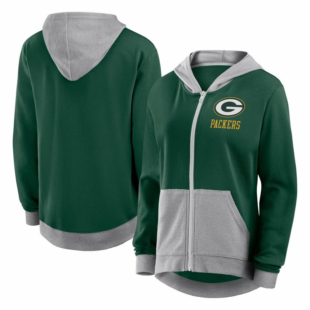 Green Bay Packers Logo Athletic Women's Hit It French Terry Full-Zip Hoodie Green | NFL