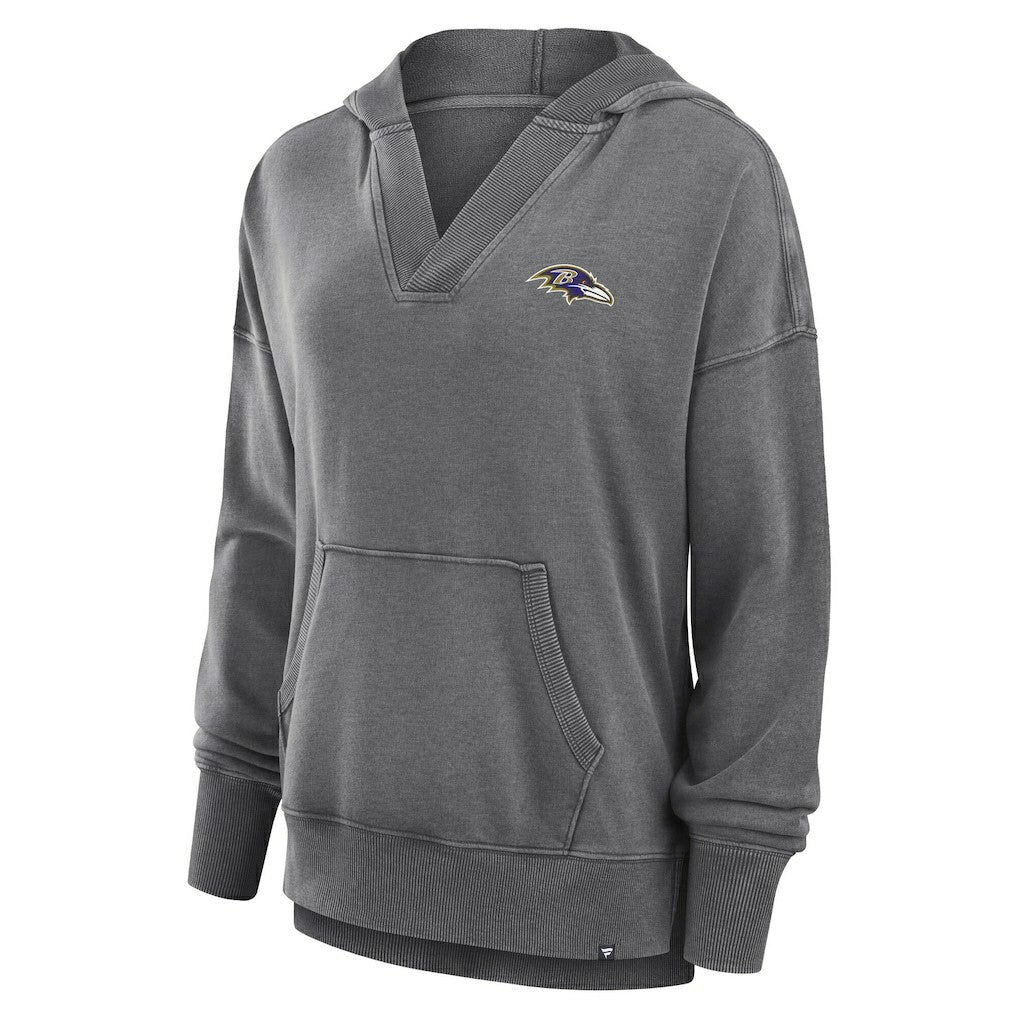 Baltimore Ravens Women's Initiative Snow Wash French Terry V-Neck Pullover Hoodie Heather Charcoal | Fanatics
