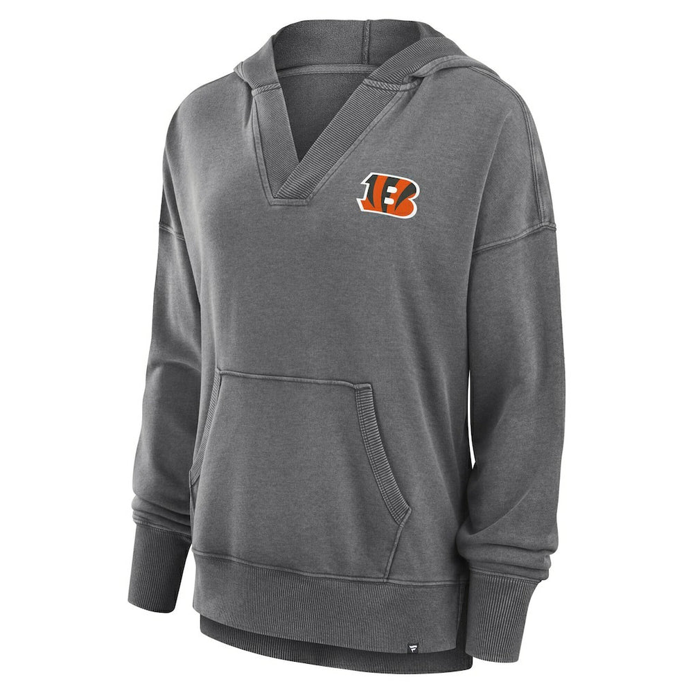 Cincinnati Bengals Women's Initiative Snow Wash French Terry V-Neck Pullover Hoodie Heather Charcoal | Fanatics