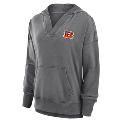 Cincinnati Bengals Women's Initiative Snow Wash French Terry V-Neck Pullover Hoodie Heather Charcoal | Fanatics