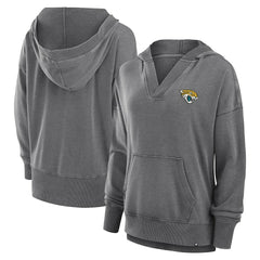 Jacksonville Jaguars Women's Initiative Snow Wash French Terry V-Neck Pullover Hoodie Heather Charcoal | Fanatics