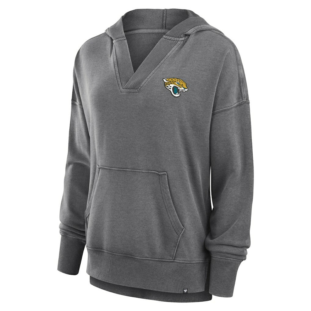 Jacksonville Jaguars Women's Initiative Snow Wash French Terry V-Neck Pullover Hoodie Heather Charcoal | Fanatics