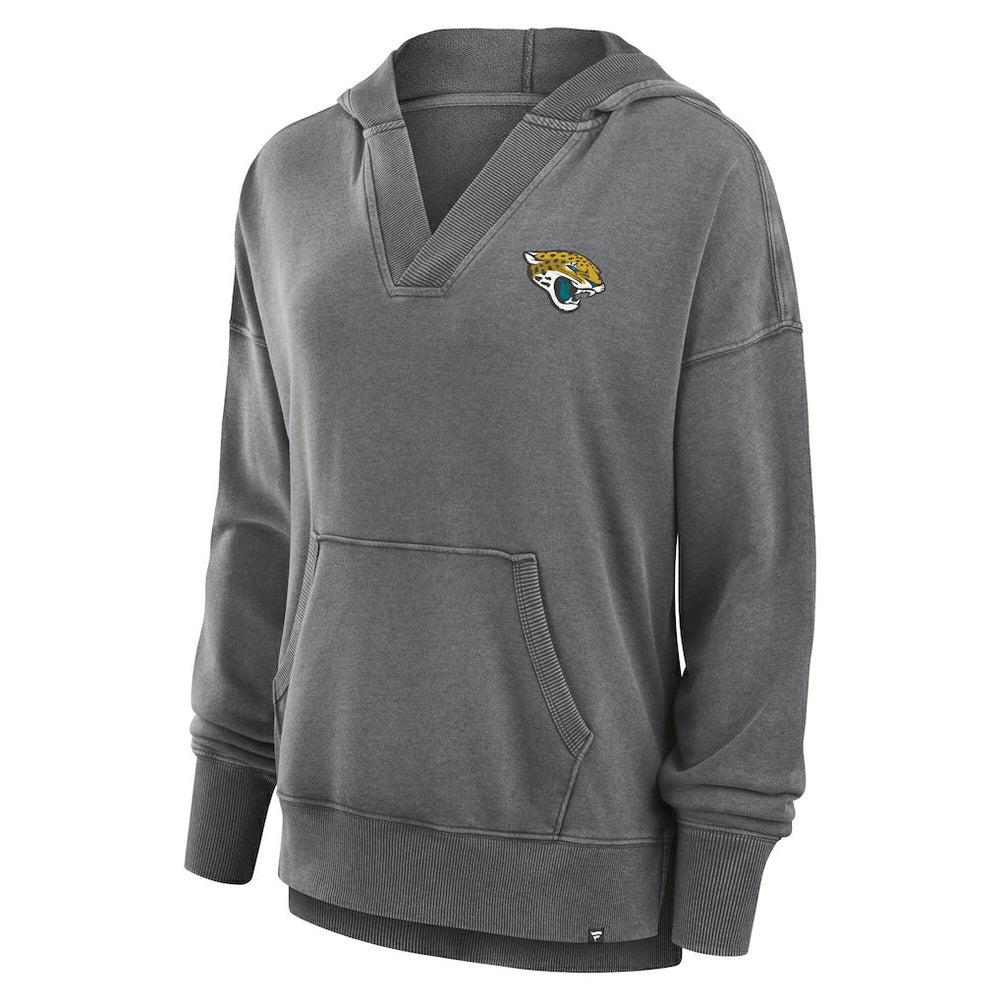 Jacksonville Jaguars Women's Initiative Snow Wash French Terry V-Neck Pullover Hoodie Heather Charcoal | Fanatics