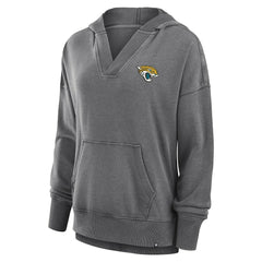 Jacksonville Jaguars Women's Initiative Snow Wash French Terry V-Neck Pullover Hoodie Heather Charcoal | Fanatics