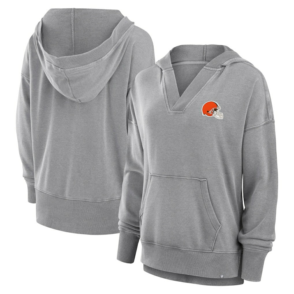 Cleveland Browns Women's Initiative Snow Wash French Terry V-Neck Pullover Hoodie Heather Gray | Fanatics