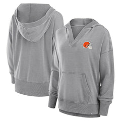 Cleveland Browns Women's Initiative Snow Wash French Terry V-Neck Pullover Hoodie Heather Gray | Fanatics