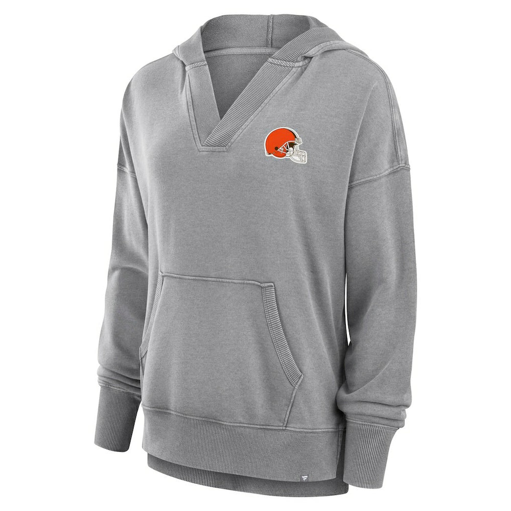 Cleveland Browns Women's Initiative Snow Wash French Terry V-Neck Pullover Hoodie Heather Gray | Fanatics