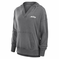 New York Jets Women's Initiative Snow Wash French Terry V-Neck Pullover Hoodie Heather Charcoal | Fanatics