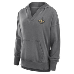 New Orleans Saints Women's Initiative Snow Wash French Terry V-Neck Pullover Hoodie Heather Charcoal | Fanatics