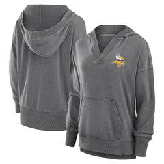 Minnesota Vikings Women's Initiative Snow Wash French Terry V-Neck Pullover Hoodie Heather Charcoal | Fanatics