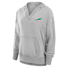 Miami Dolphins Women's Initiative Snow Wash French Terry V-Neck Pullover Hoodie Heather Gray | Fanatics