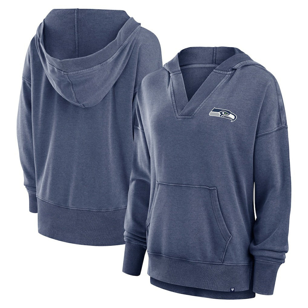 Seattle Seahawks Women's Initiative Snow Wash French Terry V-Neck Pullover Hoodie Heather College Navy | Fanatics
