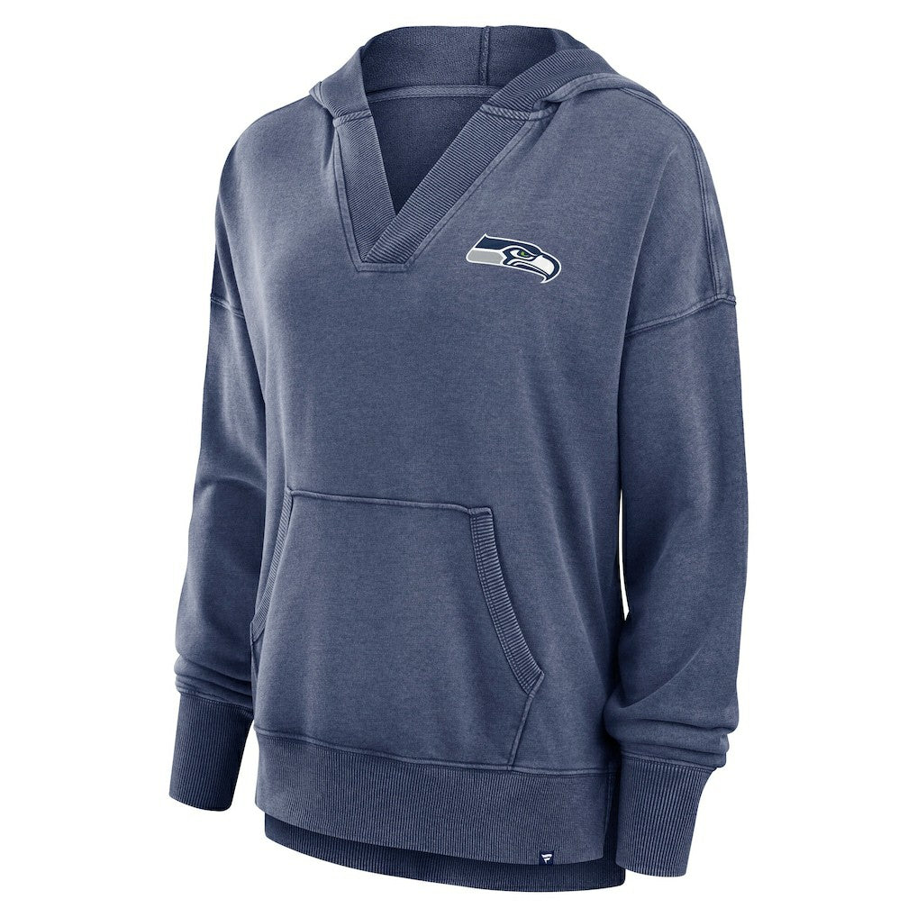 Seattle Seahawks Women's Initiative Snow Wash French Terry V-Neck Pullover Hoodie Heather College Navy | Fanatics