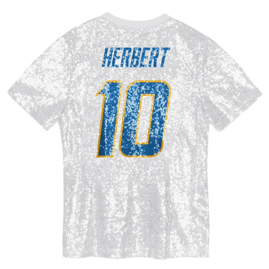 Justin Herbert Los Angeles Chargers Girls Youth Sequin V-Neck Fashion Jersey Powder Blue | NFL