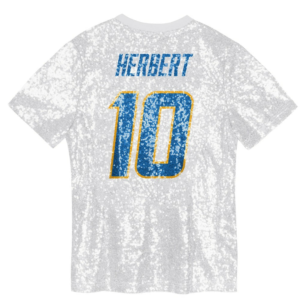 Justin Herbert Los Angeles Chargers Girls Youth Sequin V-Neck Fashion Jersey Powder Blue | NFL