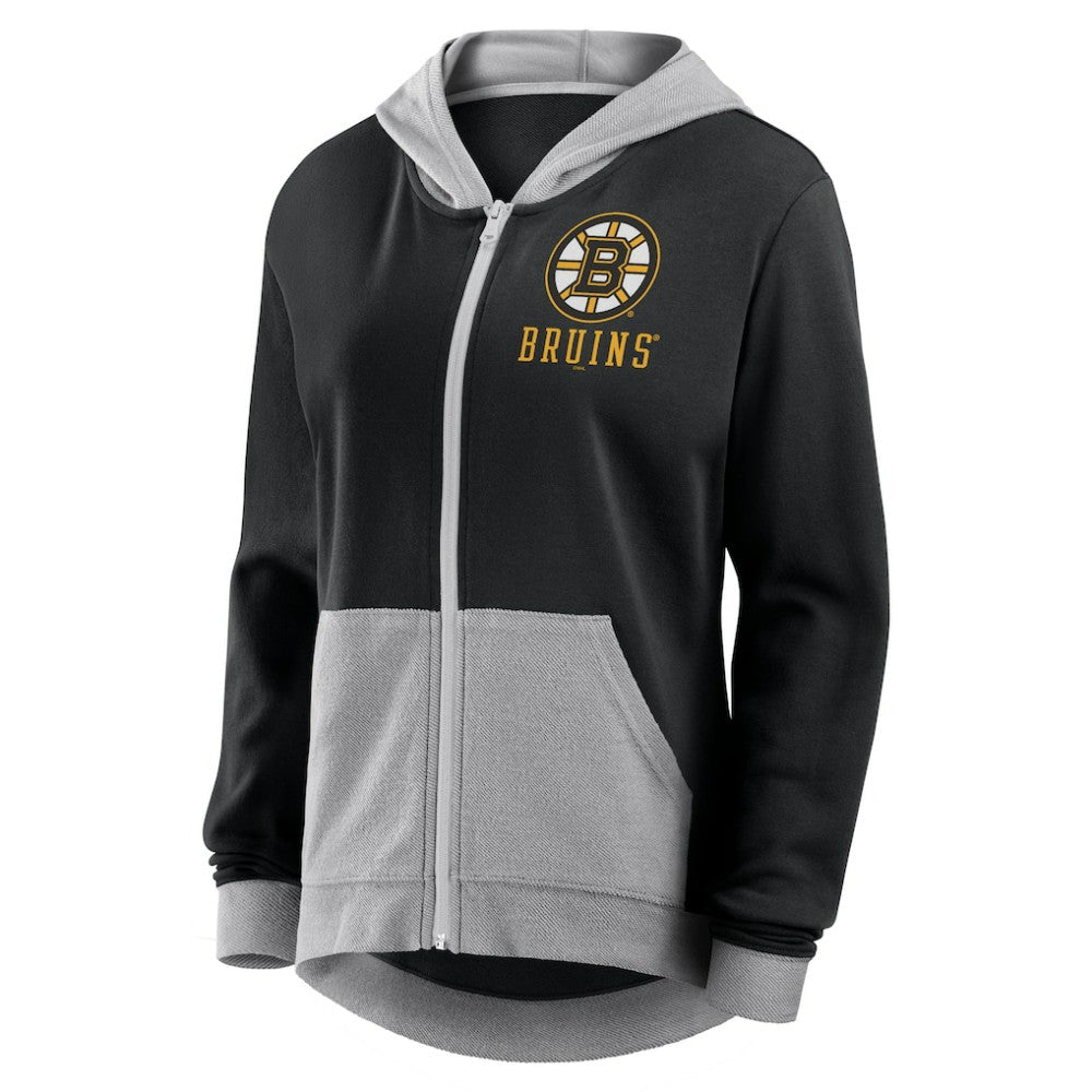 Boston Bruins Logo Athletic Women's Hit It French Terry Full-Zip Hoodie - Black - NHL