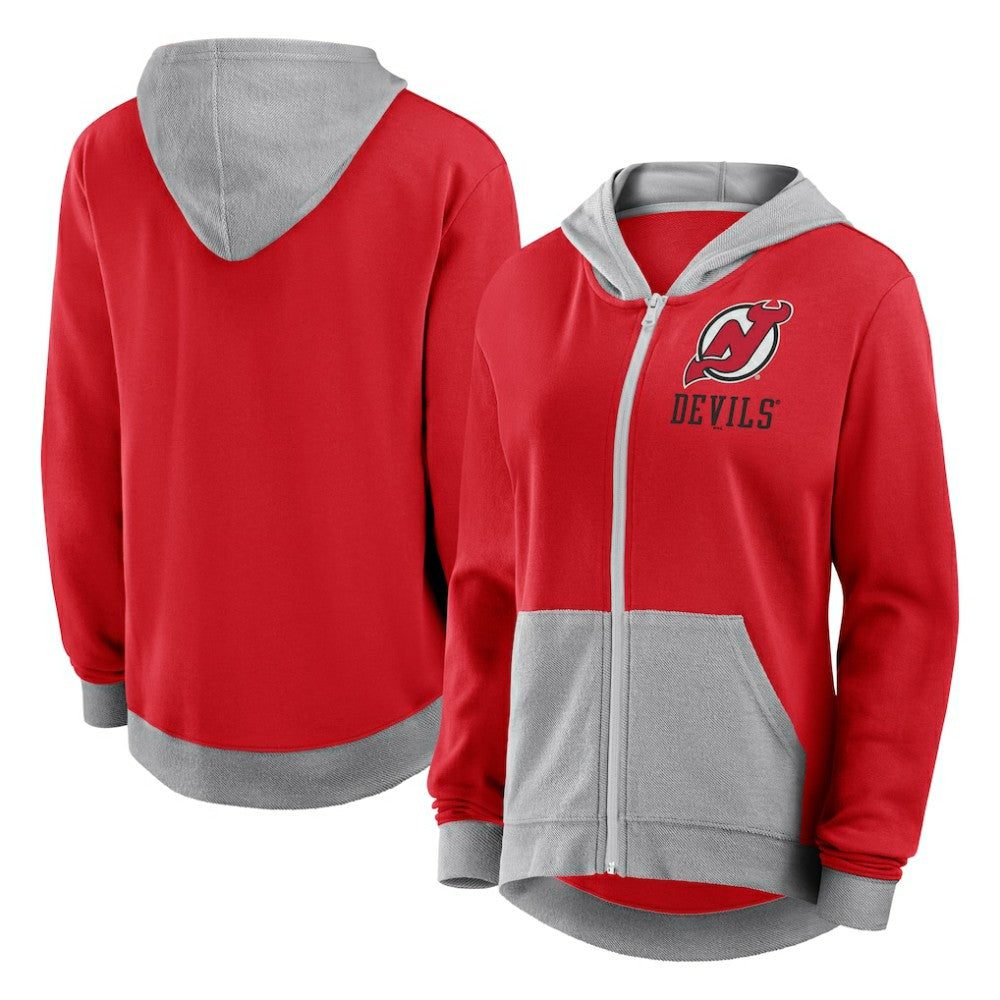 New Jersey Devils Logo Athletic Women's Hit It French Terry Full-Zip Hoodie - Red - NHL