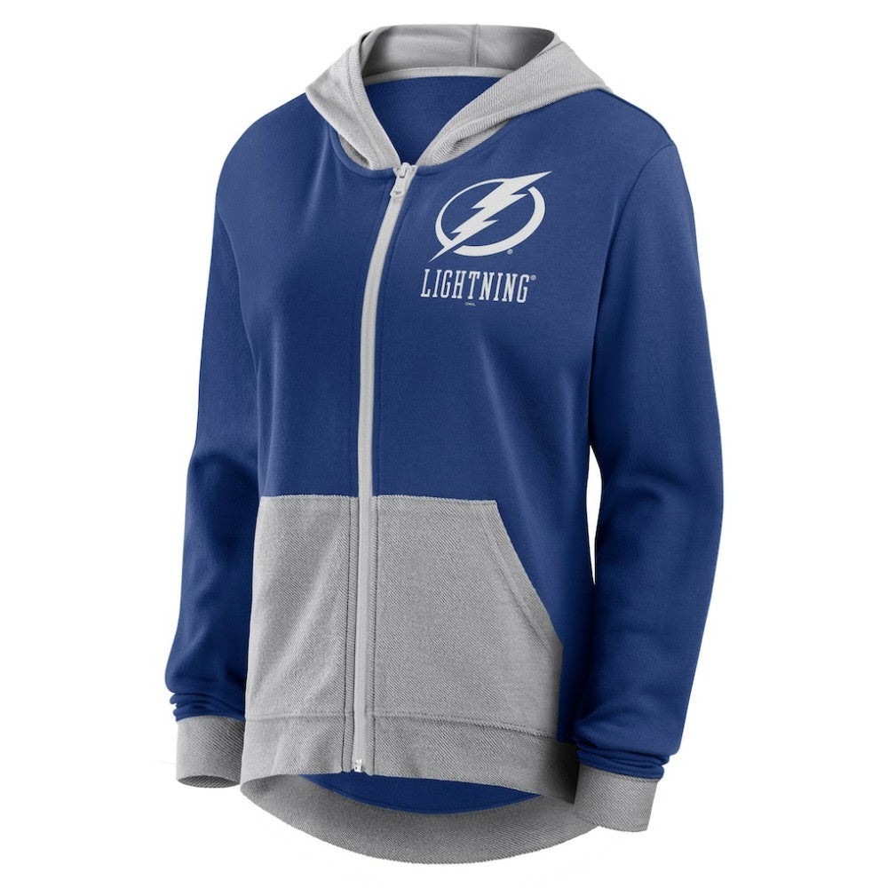 Tampa Bay Lightning Logo Athletic Women's Hit It French Terry Full-Zip Hoodie - Blue - NHL