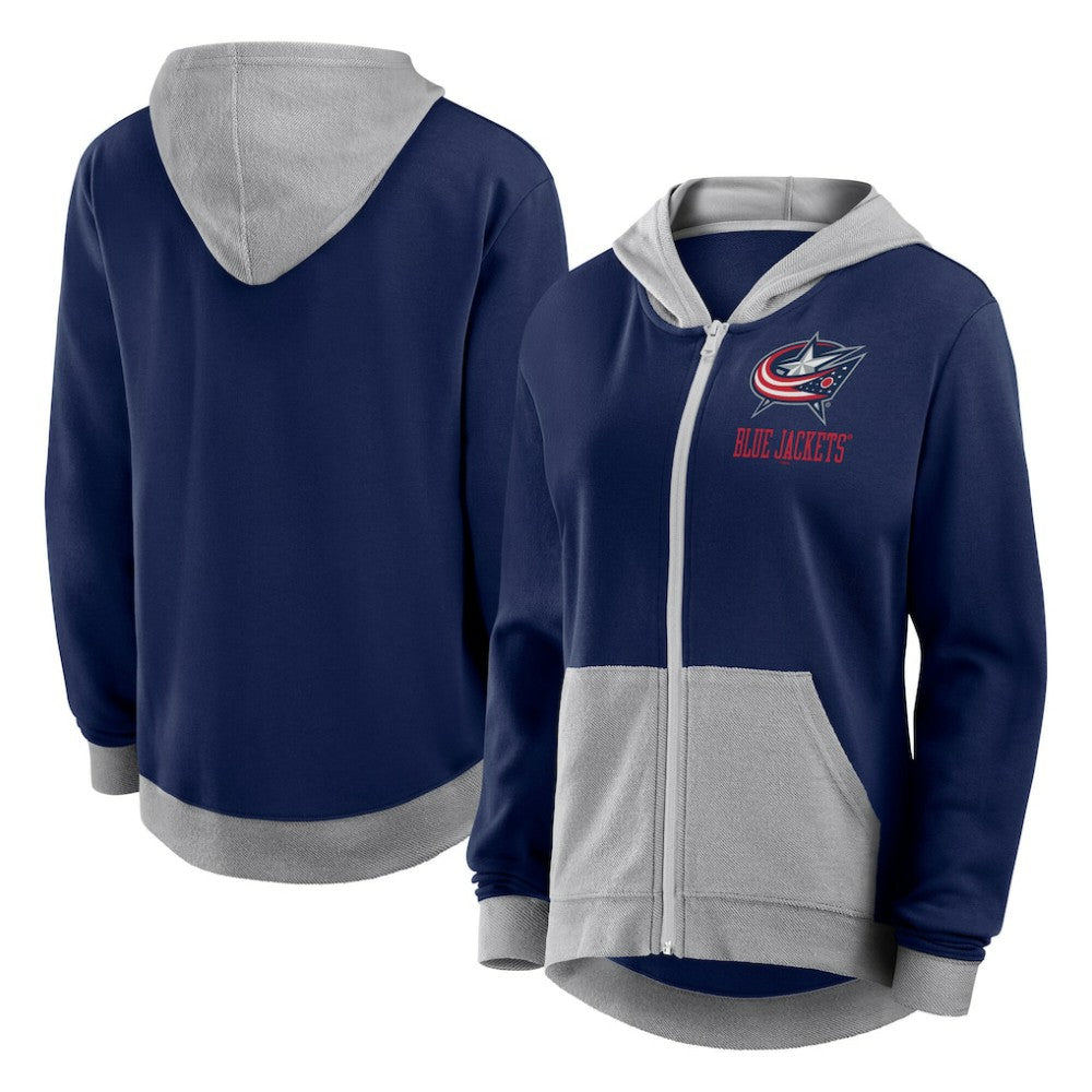 Columbus Blue Jackets Logo Athletic Women's Hit It French Terry Full-Zip Hoodie - Navy - NHL