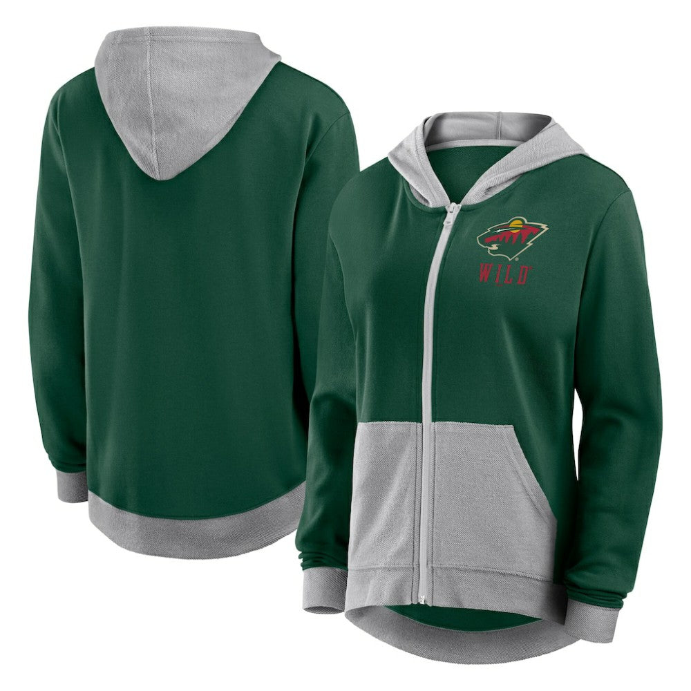 Minnesota Wild Logo Athletic Women's Hit It French Terry Full-Zip Hoodie - Green - NHL
