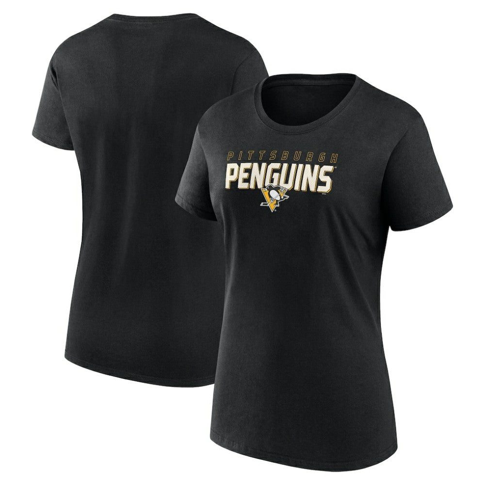 Pittsburgh Penguins Logo Athletic Women's Launch Scoop Neck T-Shirt - Black - NHL