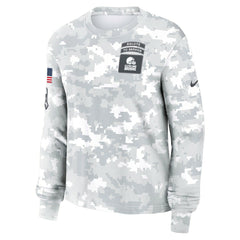 Cleveland Browns Women's 2024 Salute To Service Dri-FIT Long Sleeve T-Shirt Arctic Camo | Nike for Sale