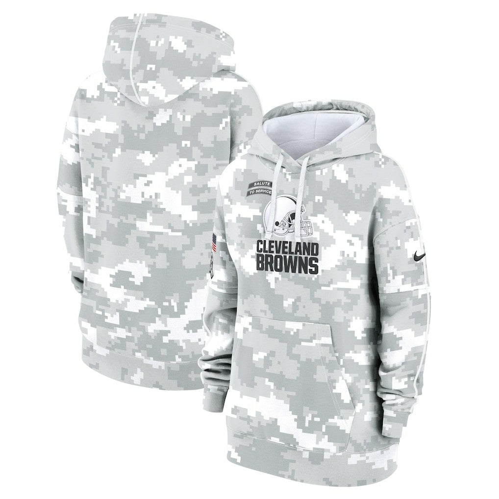 Cleveland Browns Women's 2024 Salute To Service Club Fleece Oversized Pullover Hoodie Arctic Camo | Nike for Sale