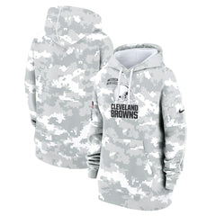 Cleveland Browns Women's 2024 Salute To Service Club Fleece Oversized Pullover Hoodie Arctic Camo | Nike for Sale