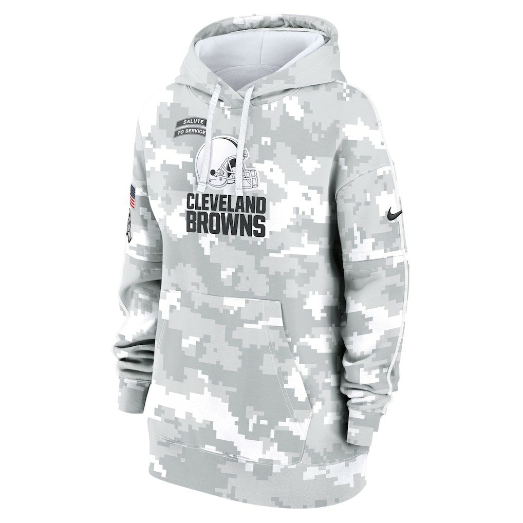 Cleveland Browns Women's 2024 Salute To Service Club Fleece Oversized Pullover Hoodie Arctic Camo | Nike for Sale