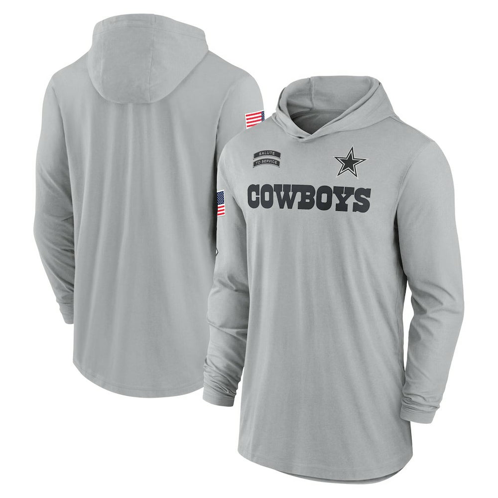 Dallas Cowboys 2024 Salute to Service Lightweight Dri-FIT Long Sleeve Hoodie T-Shirt Gray | Nike for Sale