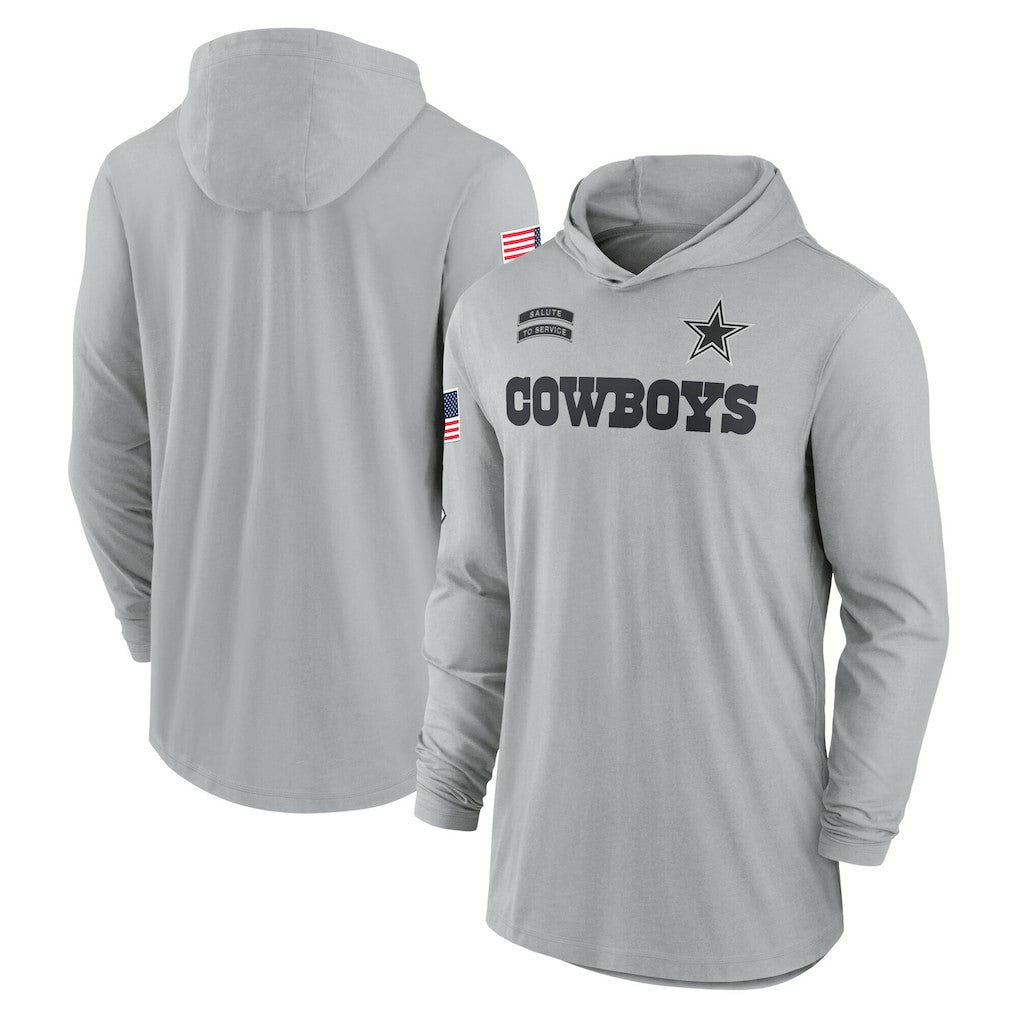 Dallas Cowboys 2024 Salute to Service Lightweight Dri-FIT Long Sleeve Hoodie T-Shirt Gray | Nike for Sale