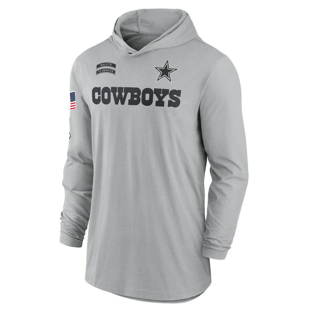 Dallas Cowboys 2024 Salute to Service Lightweight Dri-FIT Long Sleeve Hoodie T-Shirt Gray | Nike for Sale