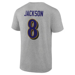 Lamar Jackson Baltimore Ravens Icon Player Name & Number T-Shirt Gray | NFL