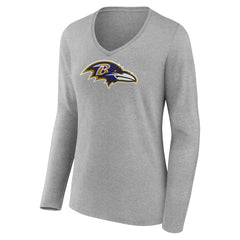 Lamar Jackson Baltimore Ravens Women's Icon Player Name & Number Long Sleeve V-Neck T-Shirt Gray | NFL