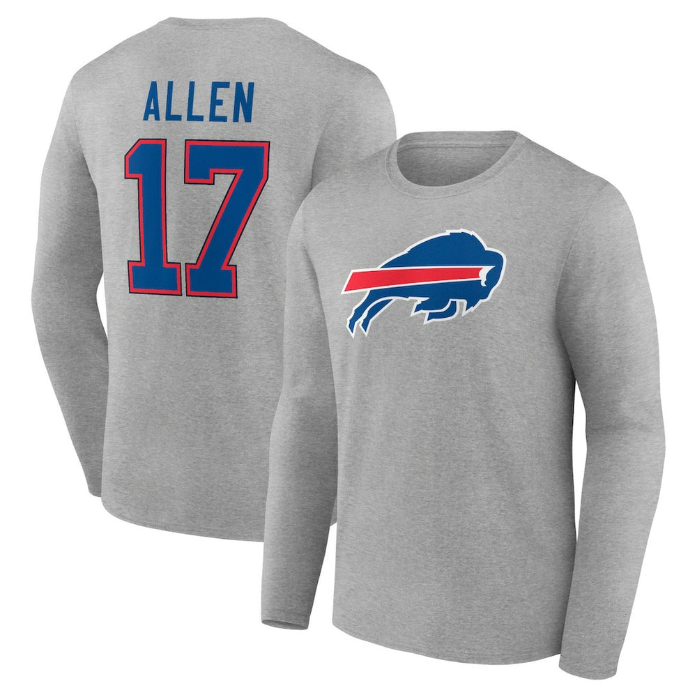Josh Allen Buffalo Bills Icon Player Name & Number Long Sleeve T-Shirt Gray | NFL