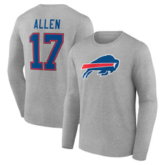 Josh Allen Buffalo Bills Icon Player Name & Number Long Sleeve T-Shirt Gray | NFL