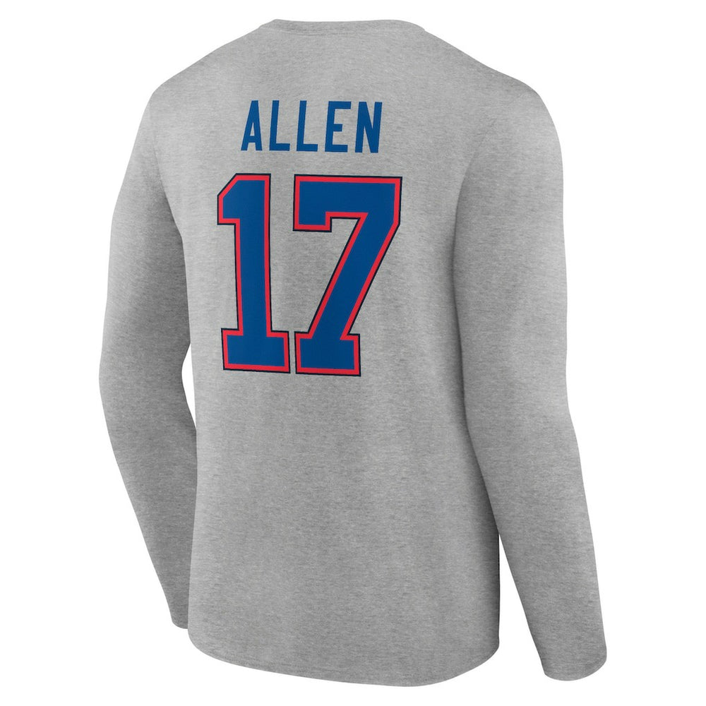 Josh Allen Buffalo Bills Icon Player Name & Number Long Sleeve T-Shirt Gray | NFL