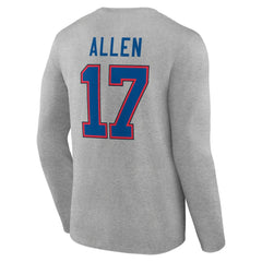 Josh Allen Buffalo Bills Icon Player Name & Number Long Sleeve T-Shirt Gray | NFL