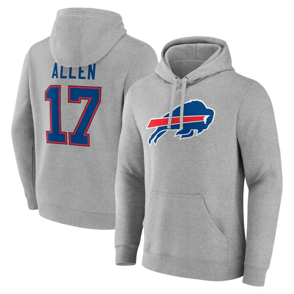 Josh Allen Buffalo Bills Icon Player Name & Number Pullover Hoodie Gray | NFL