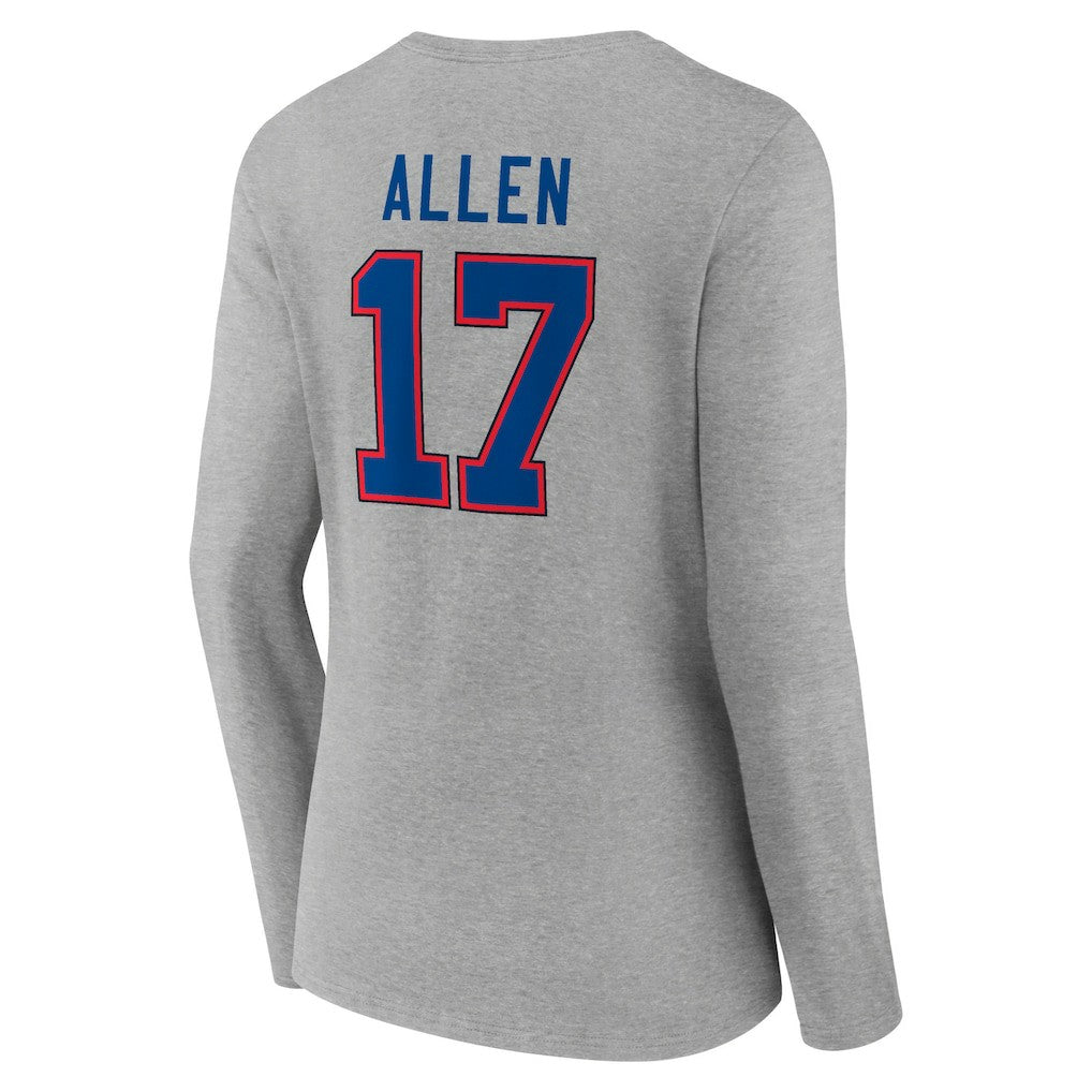 Josh Allen Buffalo Bills Women's Icon Player Name & Number Long Sleeve V-Neck T-Shirt Gray | NFL