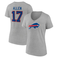 Josh Allen Buffalo Bills Women's Icon Player Name & Number V-Neck T-Shirt Gray | NFL