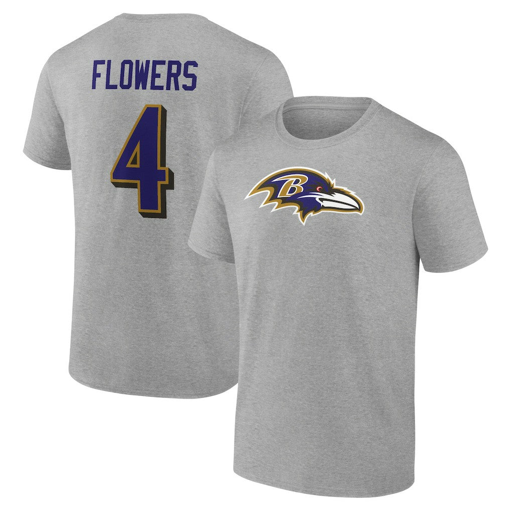 Zay Flowers Baltimore Ravens Icon Player Name & Number T-Shirt Gray | NFL