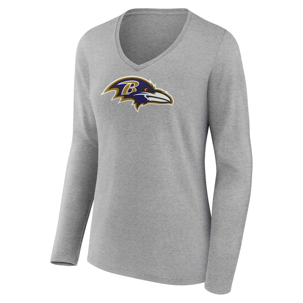 Zay Flowers Baltimore Ravens Women's Icon Player Name & Number Long Sleeve V-Neck T-Shirt Gray | NFL