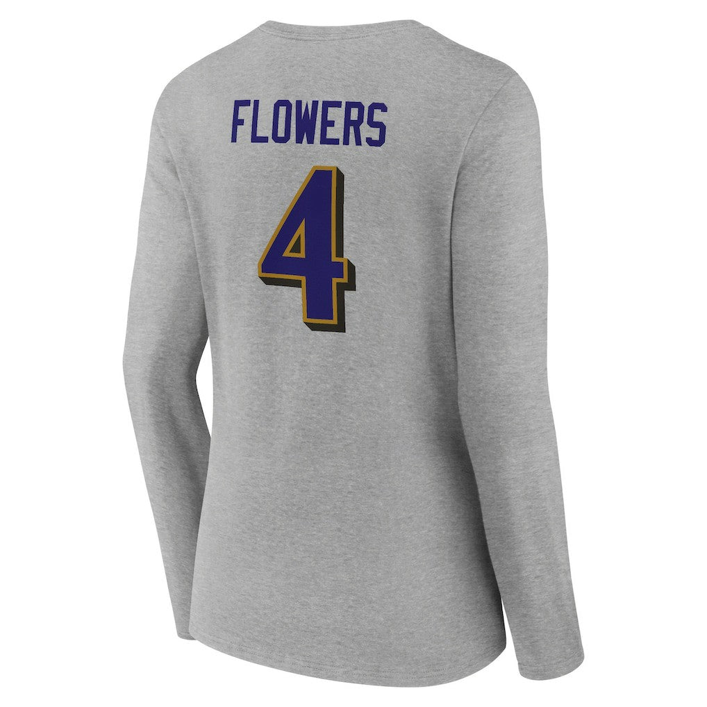 Zay Flowers Baltimore Ravens Women's Icon Player Name & Number Long Sleeve V-Neck T-Shirt Gray | NFL