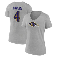 Zay Flowers Baltimore Ravens Women's Icon Player Name & Number V-Neck T-Shirt Gray | NFL