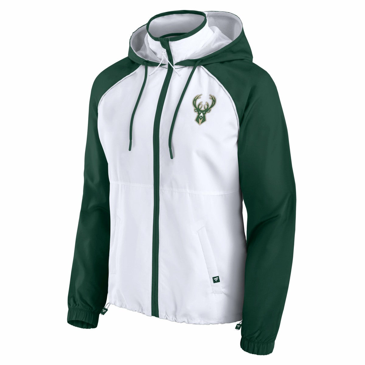 Milwaukee Bucks Women's Anorak Raglan Full-Zip Hoodie Jacket White/Hunter Green - NBA