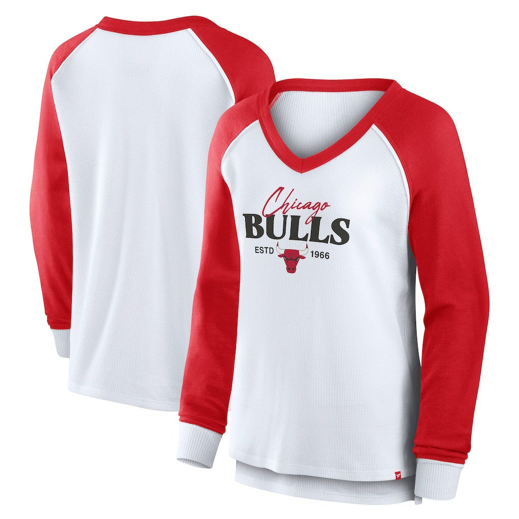 Chicago Bulls Women's Open Lane Waffle Long Sleeve V-Neck T-Shirt White - NBA
