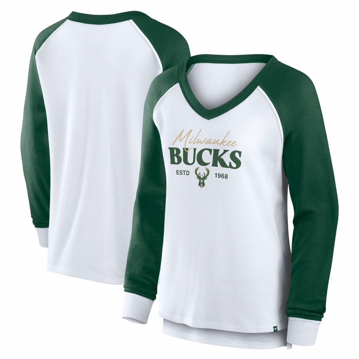 Milwaukee Bucks Women's Open Lane Waffle Long Sleeve V-Neck T-Shirt White - NBA