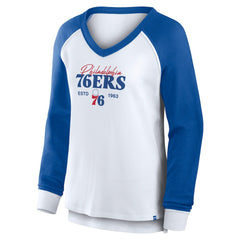Philadelphia 76ers Women's Open Lane Waffle Long Sleeve V-Neck T-Shirt White - NBA